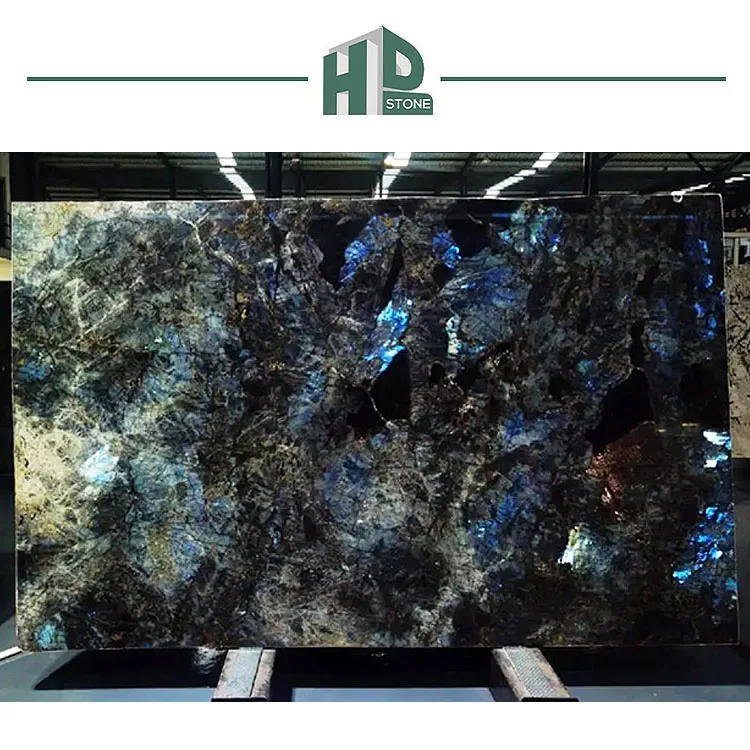 Blue Emerald Exotic Backlit Granite Madagascar Natural Stone Countertop Table Lemurian Labradorite Blue Granite Slab