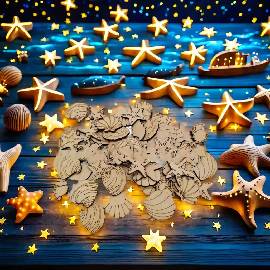 Ocean style wooden seashells, mermaids, turtles, starfish, corals, handmade creative painted wooden pieces