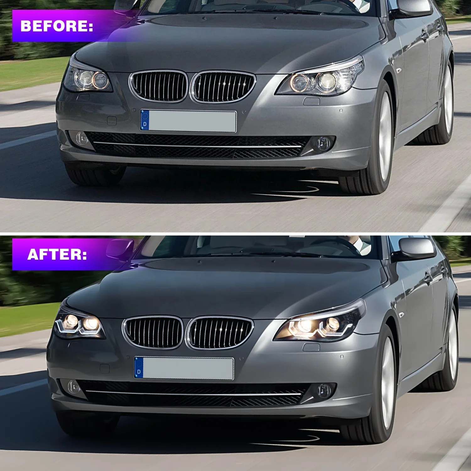 Archaic Led headlights For BMW E60 2003-2010 with DRL Dynamic Turn Signal Lamp Low Beam High Beam Angel Eye Projector Lens