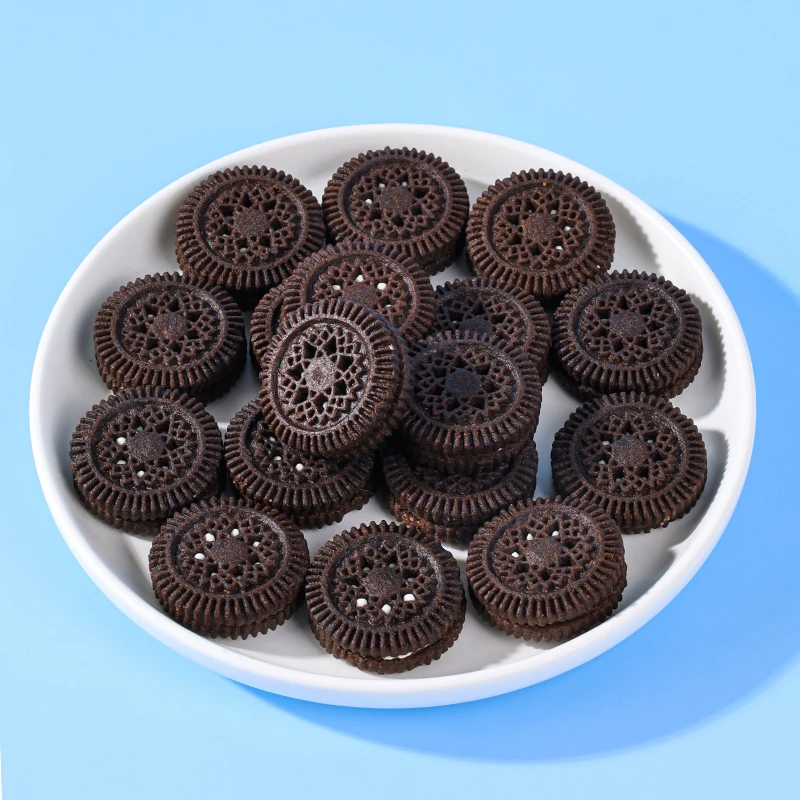 Delicious snack 268g sandwich little black cookies three flavored chocolate and milk fruit filled biscuits