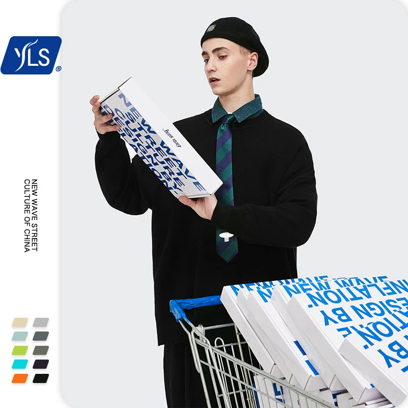 YLS Men Sweater In Multi Color 2020 Warm O-neck Autumn Knitted Sweater For Couple Oversized Hip Hop Sweater Men