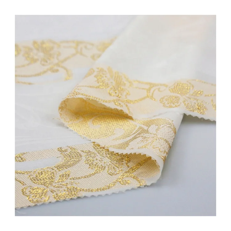 
Hot Sell 100% Polyester Floral Pattern Metallic Stripe Satin Jacquard Woven Fabric For Clothes 