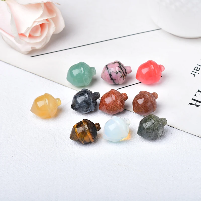 Natural Mineral Carving Hazelnut Shape Crystal Opal Tiger Eye Watermelon Red Pine cones Rieki Healing Stone