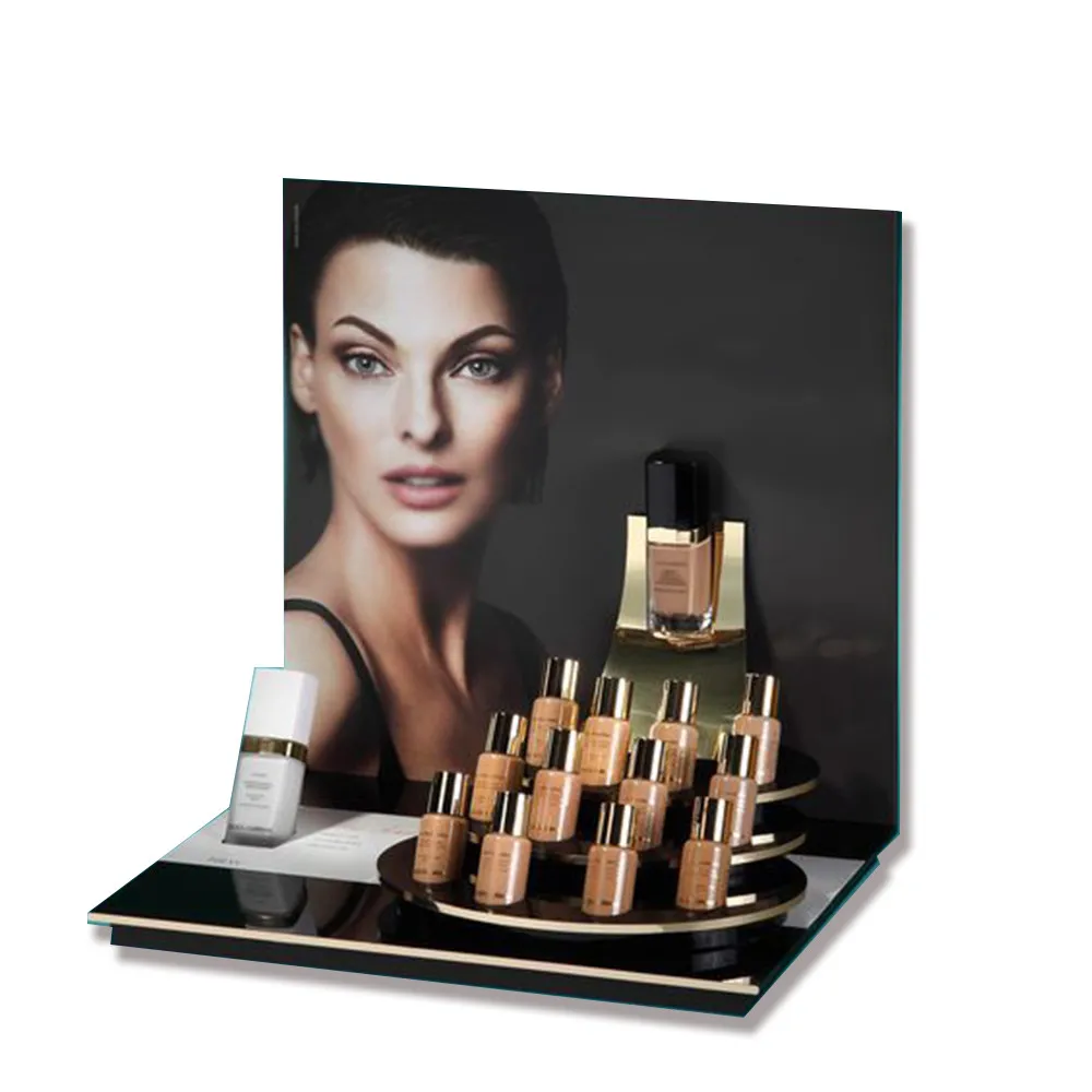 Custom Luxury Acrylic Sunscreen Women Face Care Products Cosmetic Shelf Private Brand Liquid Foundation Bottles Display Stand
