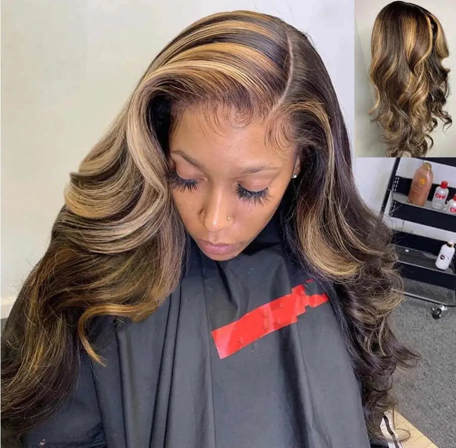 piano color 10a body wave 100% virgin indian human remy hair 4 27 highlight color human hair 200% density hd lace frontal wig