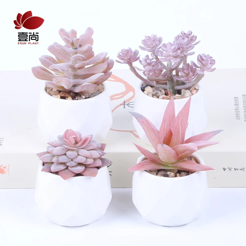DIY Amazon hot selling pink cheap mini faux fake artificial succulent plants potted