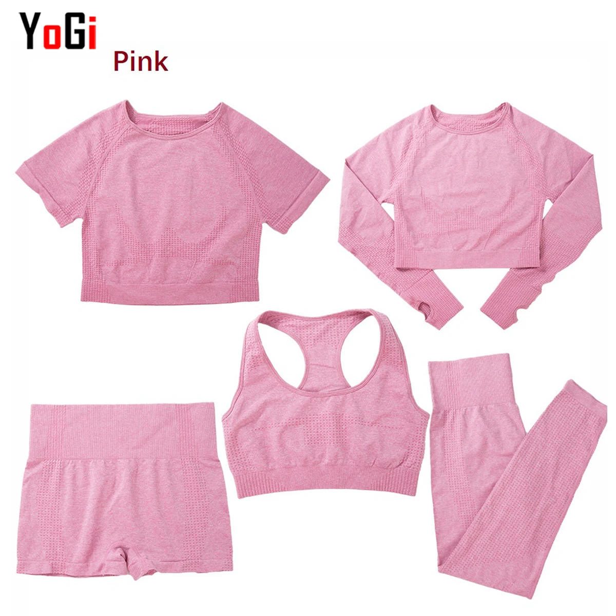 2021 women 5 pcs seamless gym short pants leggings short long sleeve t-shirt sport bra fitness & yoga outfit wear sweatsuit set
