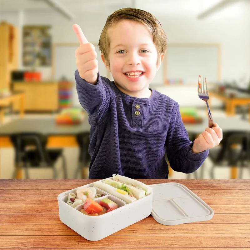 2022 Microwaveable Silicone Kids Snack Container 3 Compartment Bento Silicone Lunch Box For Kids