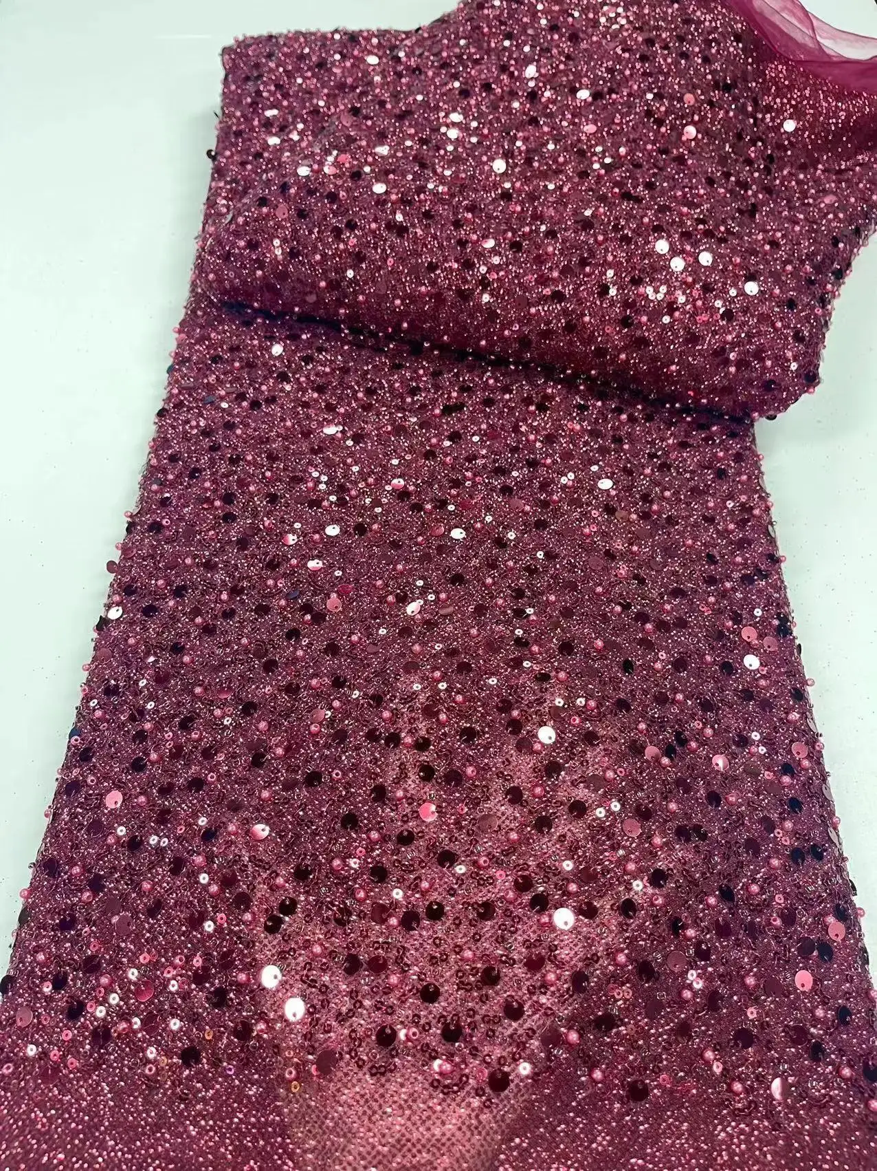 Colorful heavy Handmade embroidery beaded bridal lace fabric beaded lace fabric for wedding evening dress