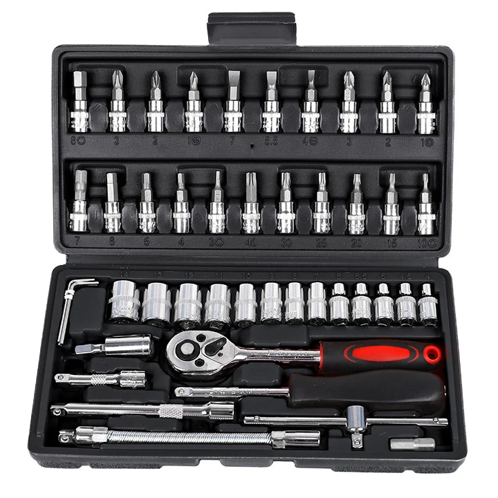 46pcs High Configuration Custom Available Hardware Tool Display Sockets Track Auto Repair Tool Socket Set