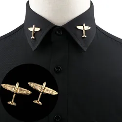 1PC/2PC Trendy Suit Shirt Collar Pin Airplane Crown Tree Leaf Gem Retro Brooches For Men Women Wedding Party Daily Accessory