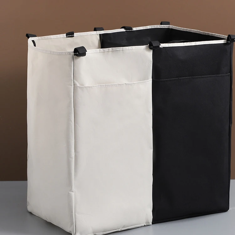Wholesale 600D oxford printed laundry hamper collapsible fabric double laundry hamper basket