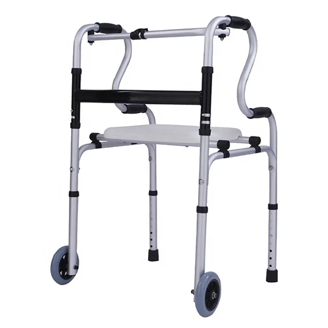 High quality professional double-bend walker old injured people walking stick with stool and pulley