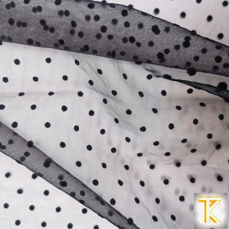 Factory manufacture various flocking mesh tulle roll fabric for clothing tulle