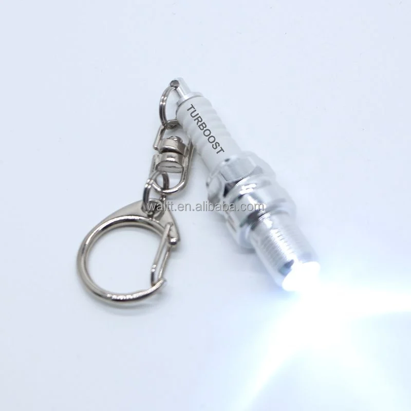 Spark Plug Keychain Creative Fashion Accessories Hot Sale Auto Part Model LED Light Keyring Key Chain Ring Keyfob Key Holder