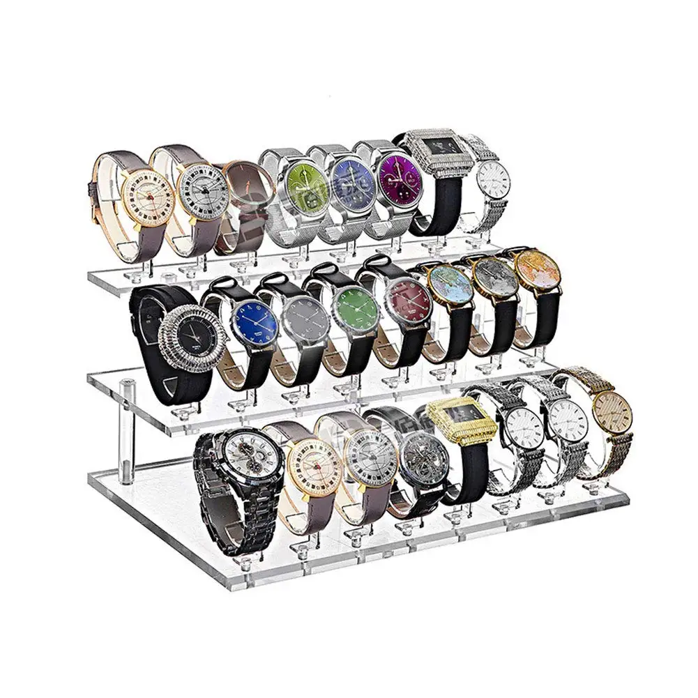 Acrylic double side rotating casio watch display case stand with locks