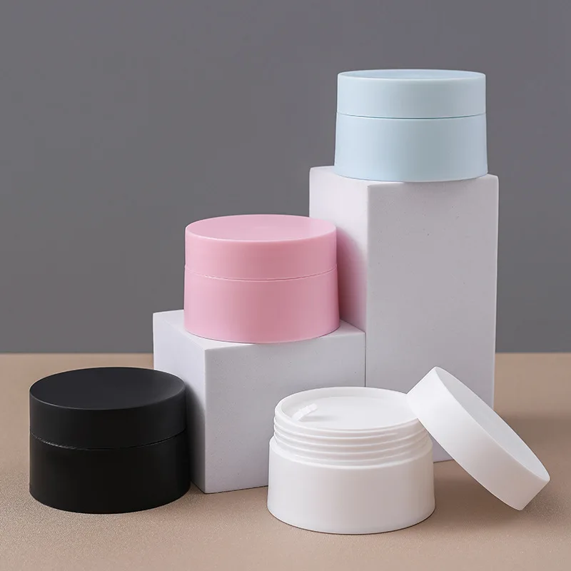 Luxury Double Wall Frosted PP Plastic Cream Jars 5g-150g Range Empty White Pink Blue for Cosmetic Face and Body Lotion