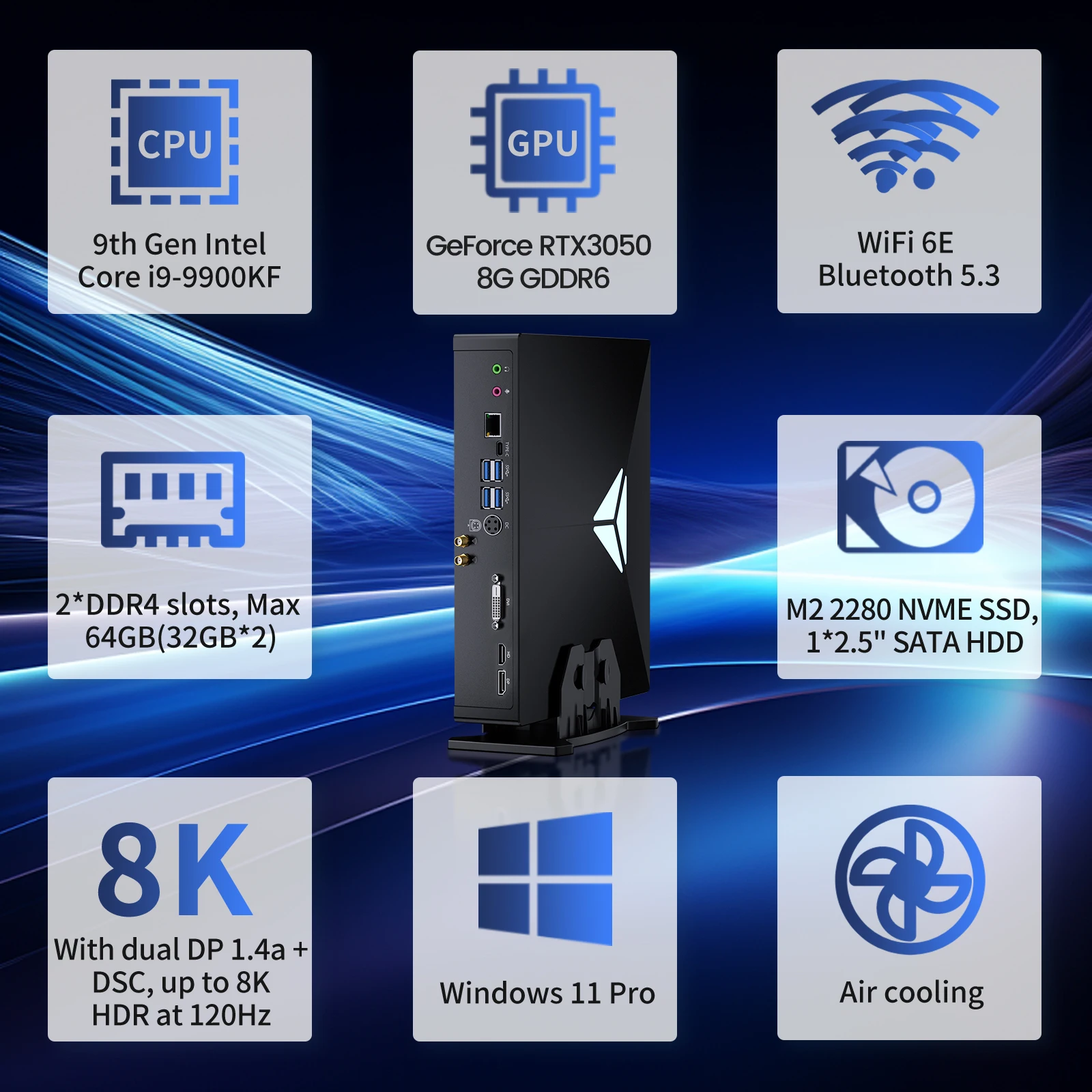 Intel Core I5i7i9 9-го поколения I5-9400f/i7-9700f/i9-9900t мини-ПК Rtx3050 1 * RJ45 LAN Wifi6 для мини-игрового ПК SSD 8 DDR 4 DDR4