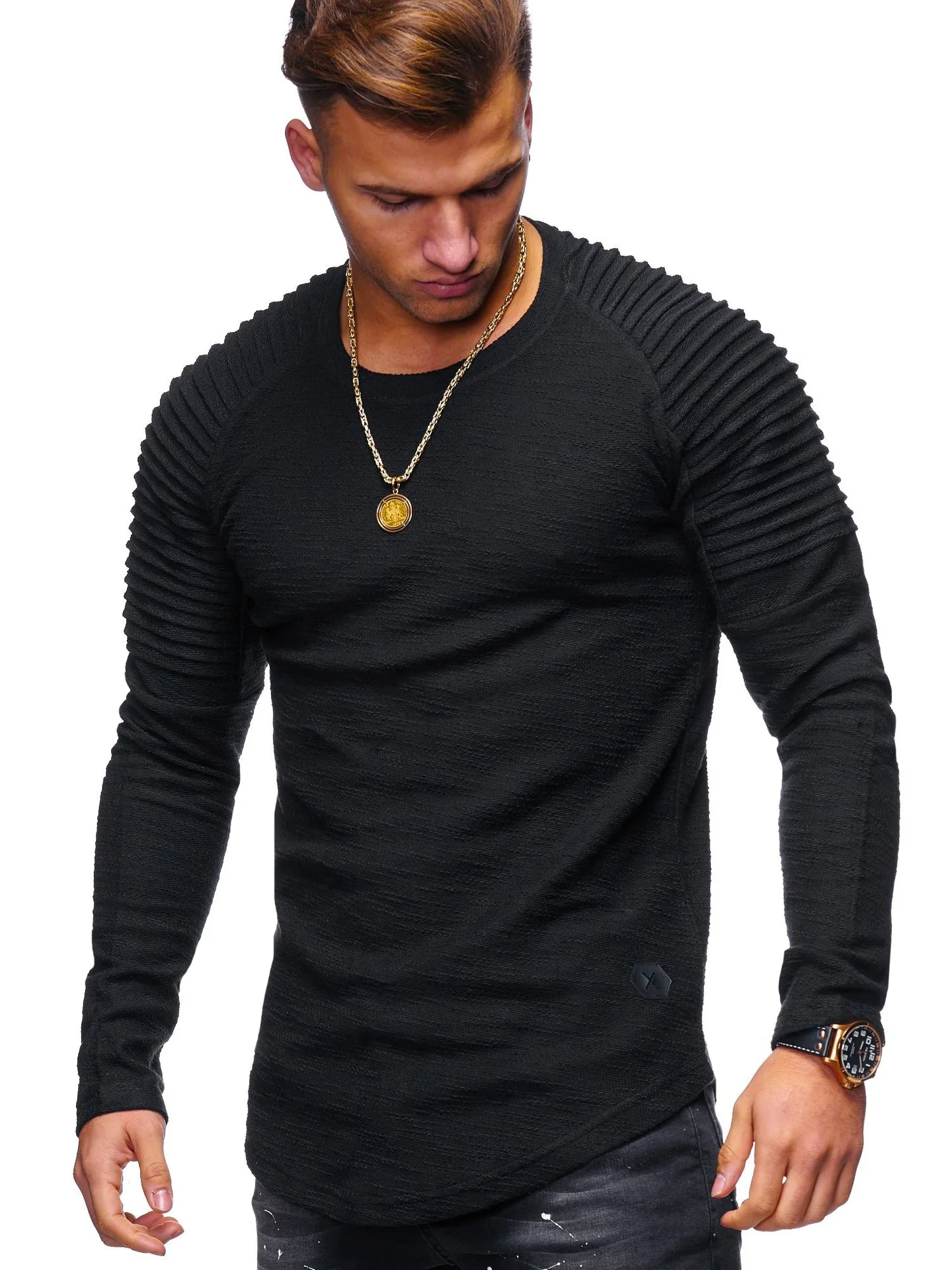 Wholesale High Quality Loose Solid Color Full Sleeve T Shirt For Men