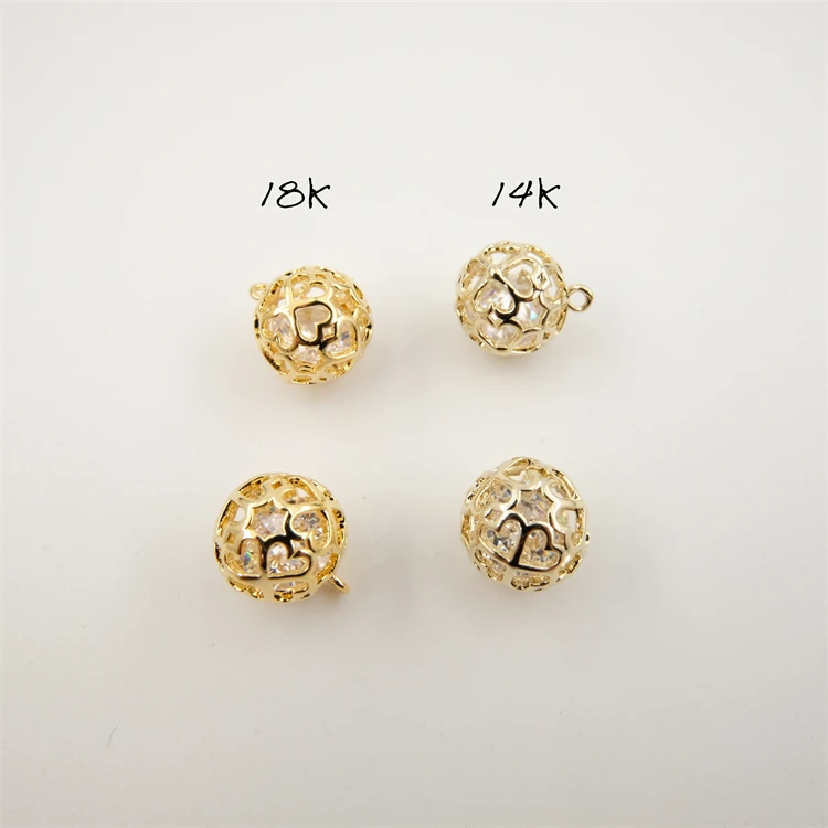 18K Gold Plated Pendant Hollow Ball Zircon Charms Jewelry Findings & Components Necklace Charms Jewelry Making