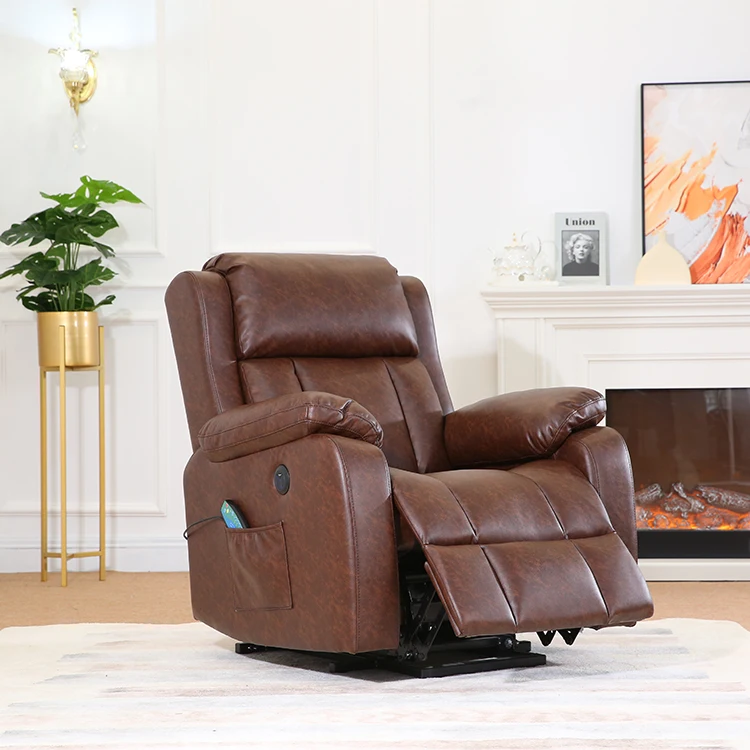 Brown Pu Leather Personalized Power Lift Leather Recliners For Elderly And Disabled