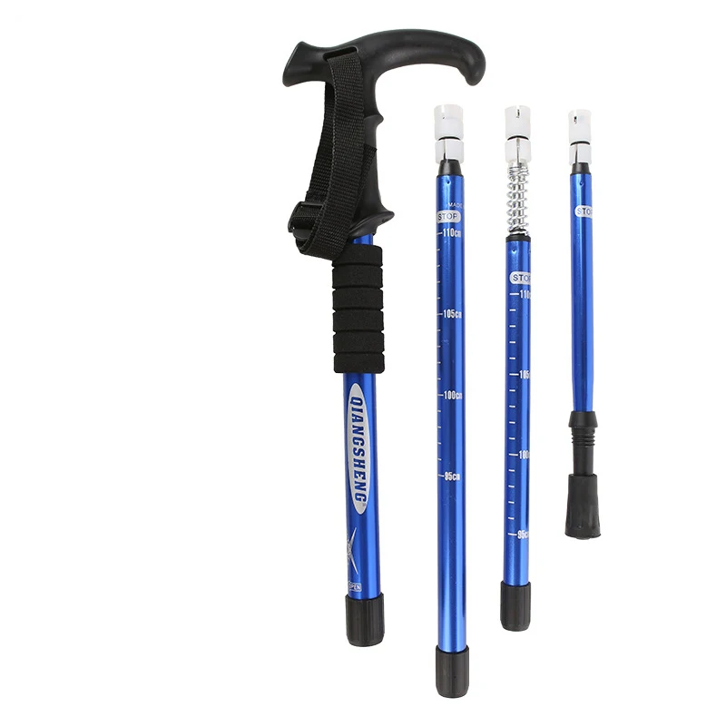 Aluminum Trekking Poles T-Handle Anti-Shock Telescopic Walking Hiking Sticks