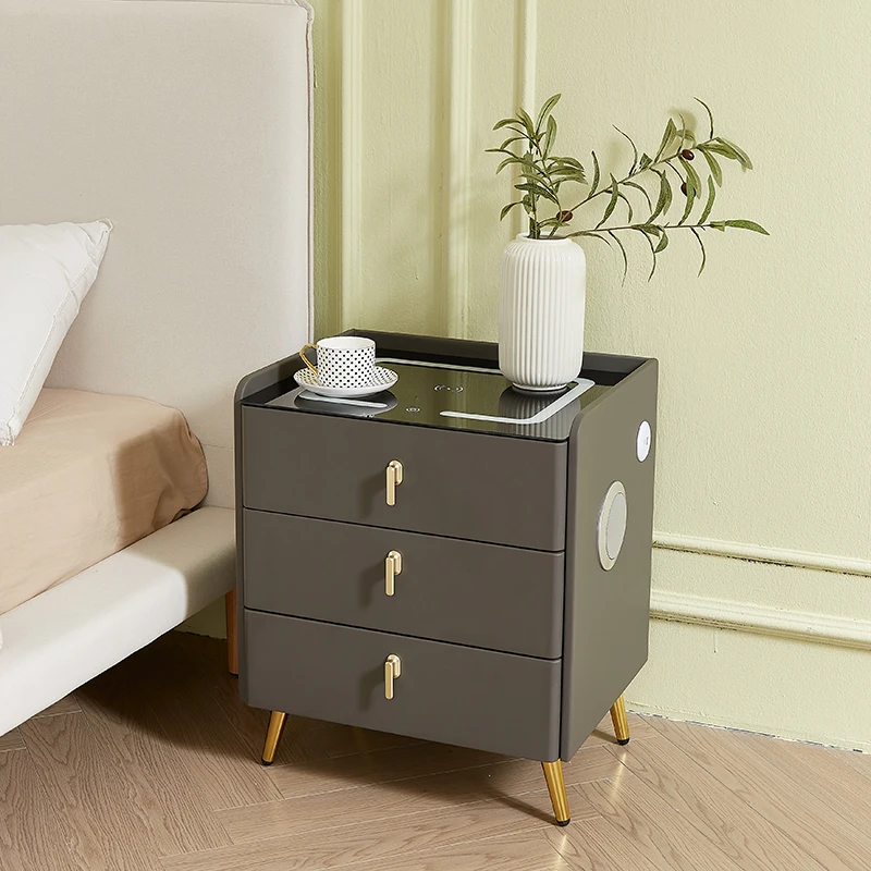 Modern MDF Nightstand Bedside Table Solid Wood Metal Smart Coffee Table with Wireless Charging USB Port  for Home Hotel Bedroom