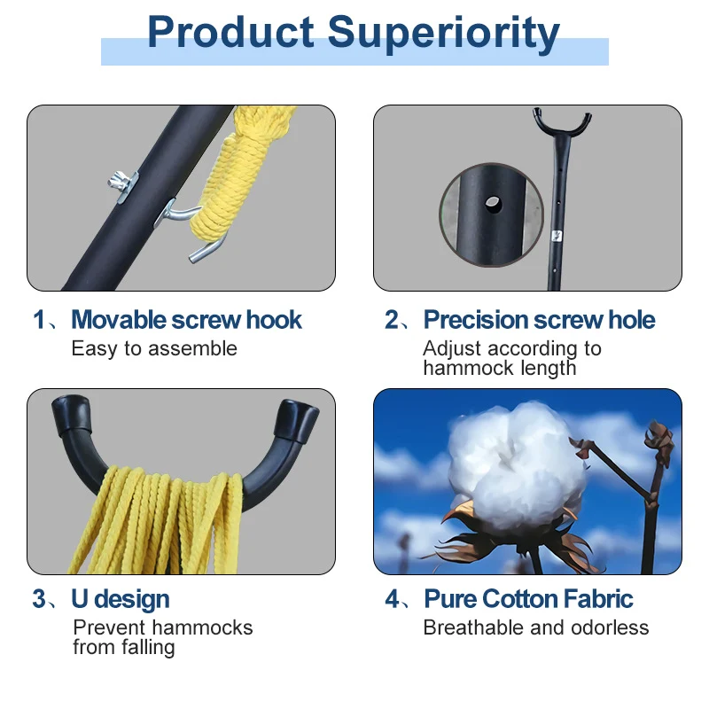 Hot Selling Portable Outdoor & Indoor Hammock With Metal Stand 2 Person Canvas Hammock Swing Chair Hammocks