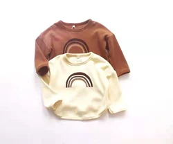 Новый Вафельный французский махровый свитер детский комбинезон с длинным рукавом Одежда для новорожденных Свитшот