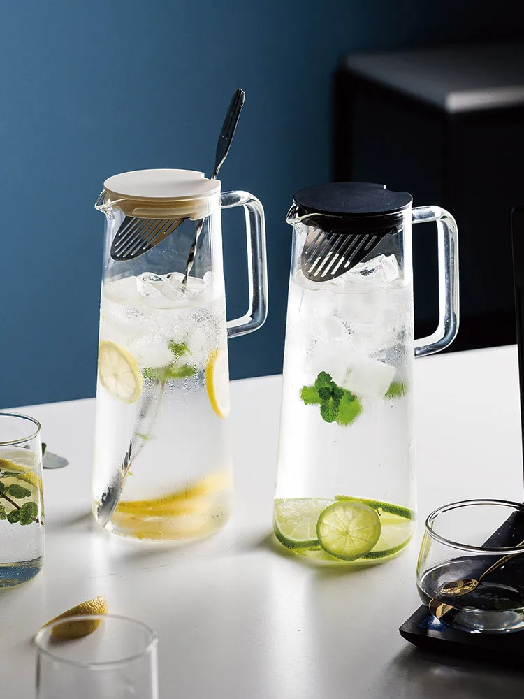48oz Glass Water Pitcher with Stainless Steel Lid Cold Beverage Carafe for Juice Lemon Jug
