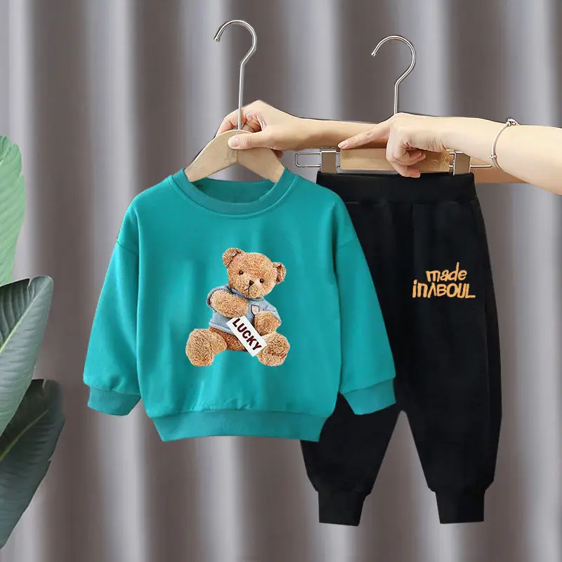 Green Horizon Kids Boy Clothes Set Spring Autumn Long Sleeve Teddy Bear Tracksuit Clothes Baby Boy Set Two Piece Clothing Sets