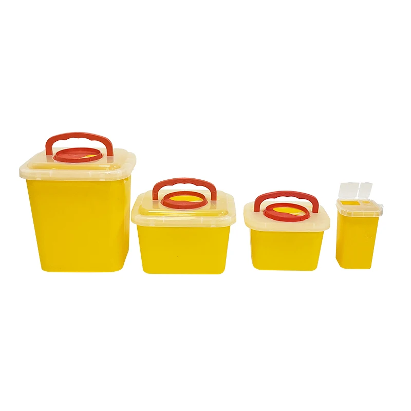 Portable Square yellow Medical Waste bin for Medical Use Disposable Container Syringe Needle Packing Box Plastic Sharp Container