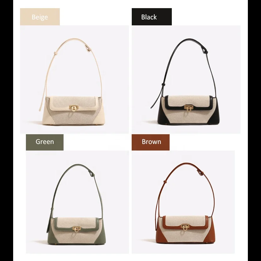New Female Small Flap Canvas Bag Shoulder Cross Armpit Bag Latest College Girls Underarm Patchwork Clutch Hand Bags for Women