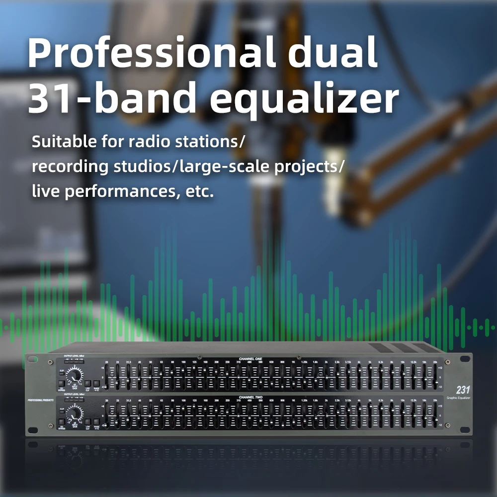 Professional Audio Equalizer for Sound Equipment/Amplifier/Speaker 231 Dual 31 Band Graphic Equalizer