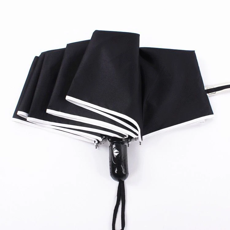 New Portable 3 Fold Waterproof Windproof High Quality Pongee Covered Edge 3 Folding Umbrella For Lady