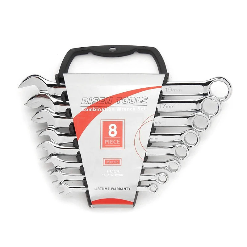 Carbon steel combination wrench set, 12 pcs. in a plastic clip