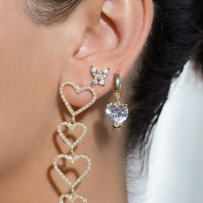 18K Gold Plated Stainless Steel Necklace And Earring Jewelry Diamond Crystal Zircon Butterfly Stud Earrings for Women