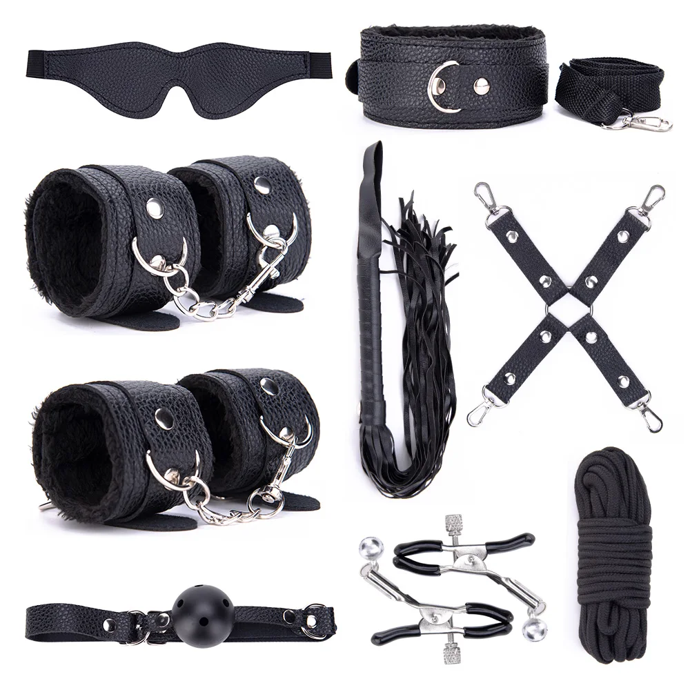 Hot 9pc Bondage Kits Genuine Leather Restraint Set Fetish BDSM Gear Erotic Role Play Sex Toys For Couples SM Adult Cosplay Games