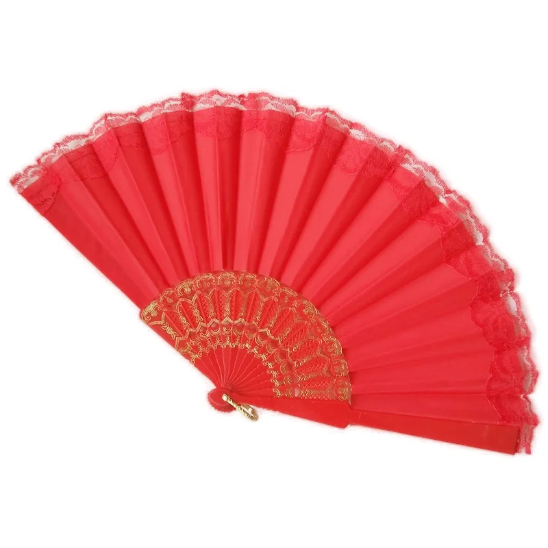 Wholesale Personalized Plastic Handle Lace Folding Fan For Ladies Custom Party Festival Decoration Supplies Print Logo On Ribs