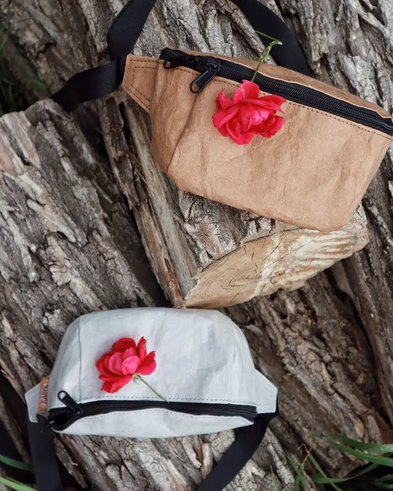 Экологичная переработанная моющаяся поясная сумка из крафт-бумаги для занятий спортом и бегом