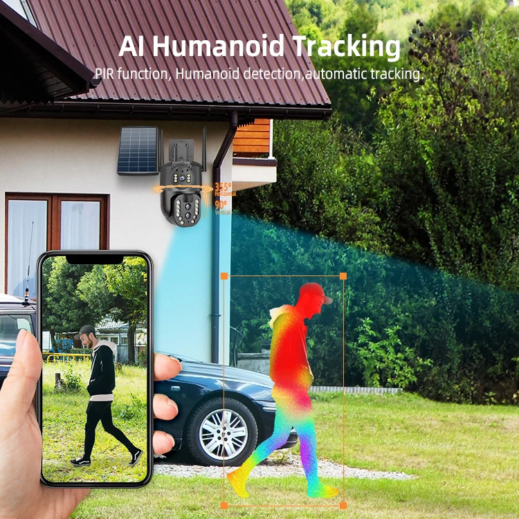 Rechargeable 18000mAh battery Solar powered 4G multi lens CCTV camera 10X Zoom PTZ outdoor security camera