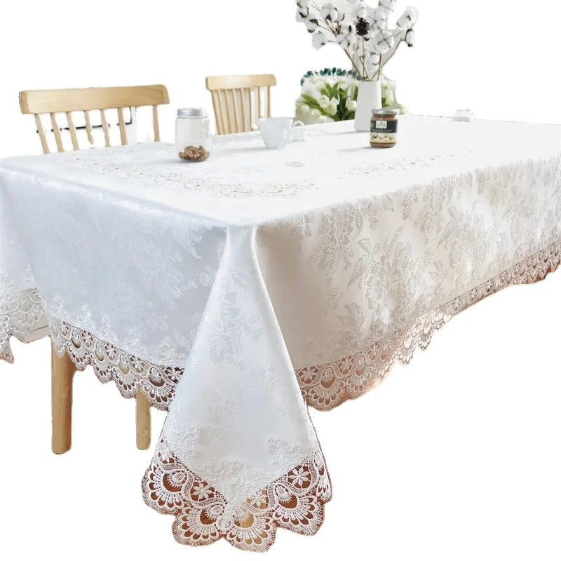 European  embroidered  pure lace custom wedding polyester white jacquard satin water-soluble table cloths