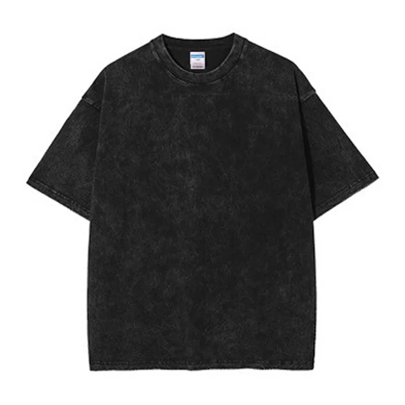 210g Heavyweight Washed Short Sleeve 40S Double Yarn Cotton Round Neck Solid Color Old Tide Version T-Shirt for Man