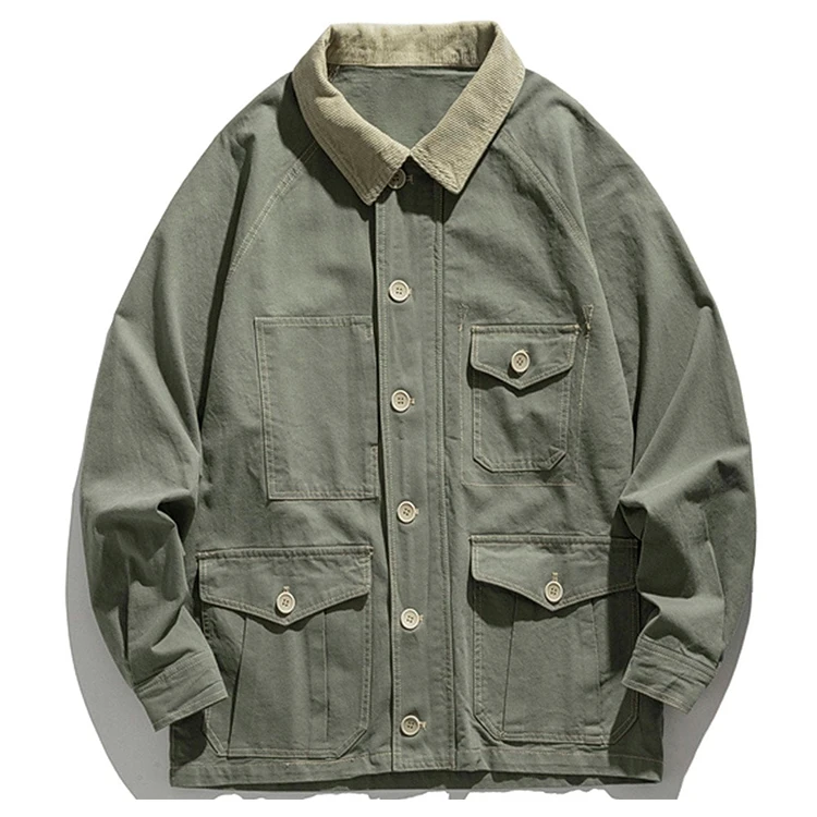 Wholesale Jean Jacket Custom Plus Size Denim Work Jacket Men With Multiple Pockets