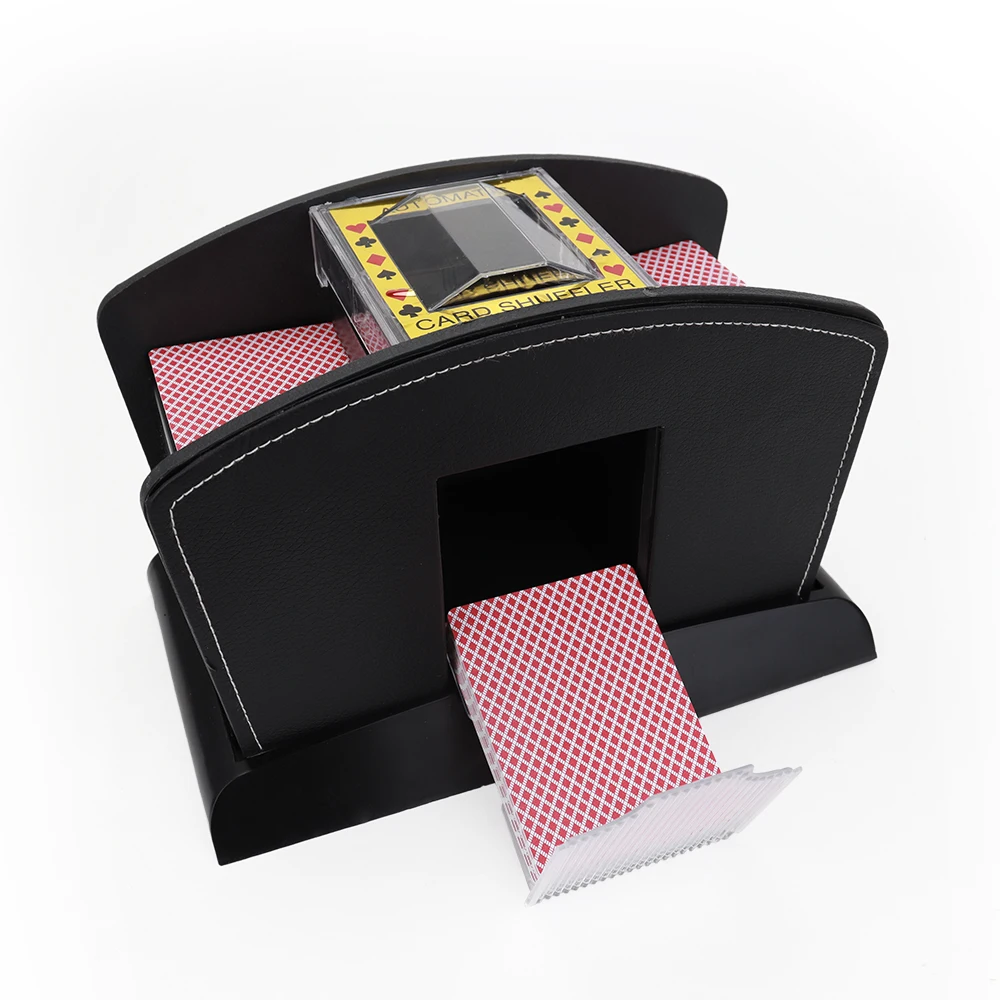 Hot selling 1-4 leather deck poker card shuffler black automatic rummy machine for casino game