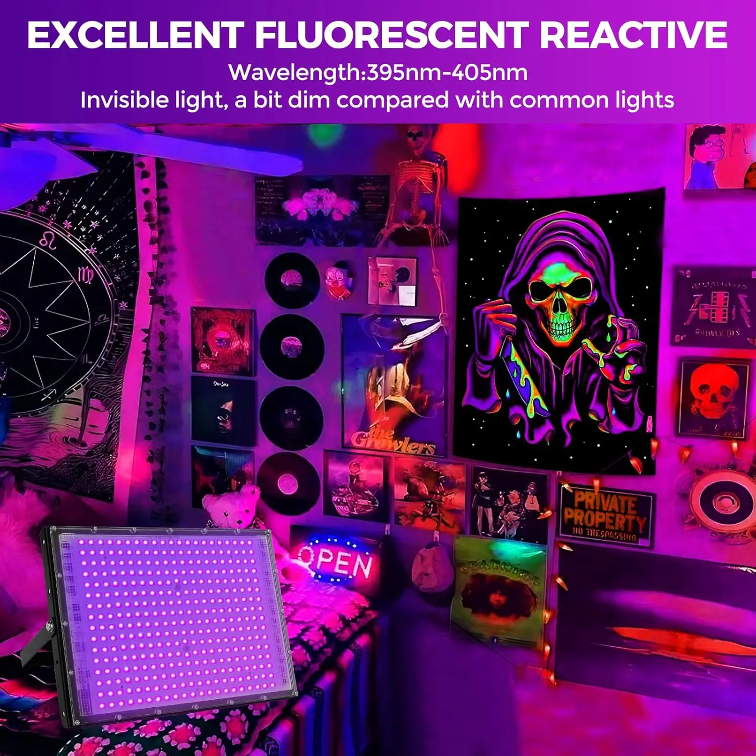 400W LED UV Lights for Glow Party 110V 220V Waterproof Blacklight Floodlight 395nm Spotlight Purple Lamp for Halloween Decor