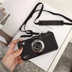 Luxury Designer 3D Retro Camera Lens Crossbody Phone Case For iPhone 13 14 Pro Max PU Leather Plating TPU Cover With Lanyard