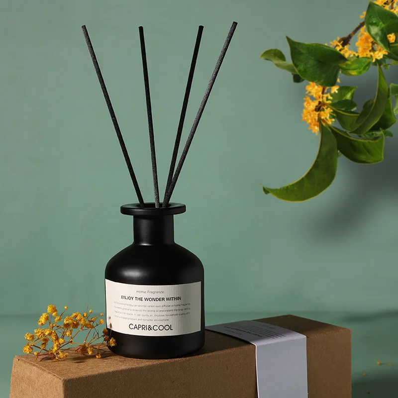 Handmade Box Eco Friendly Oem Luxury Matte Black Glass Jar Unique Strong Scent Reed Diffuser With Essential Oil