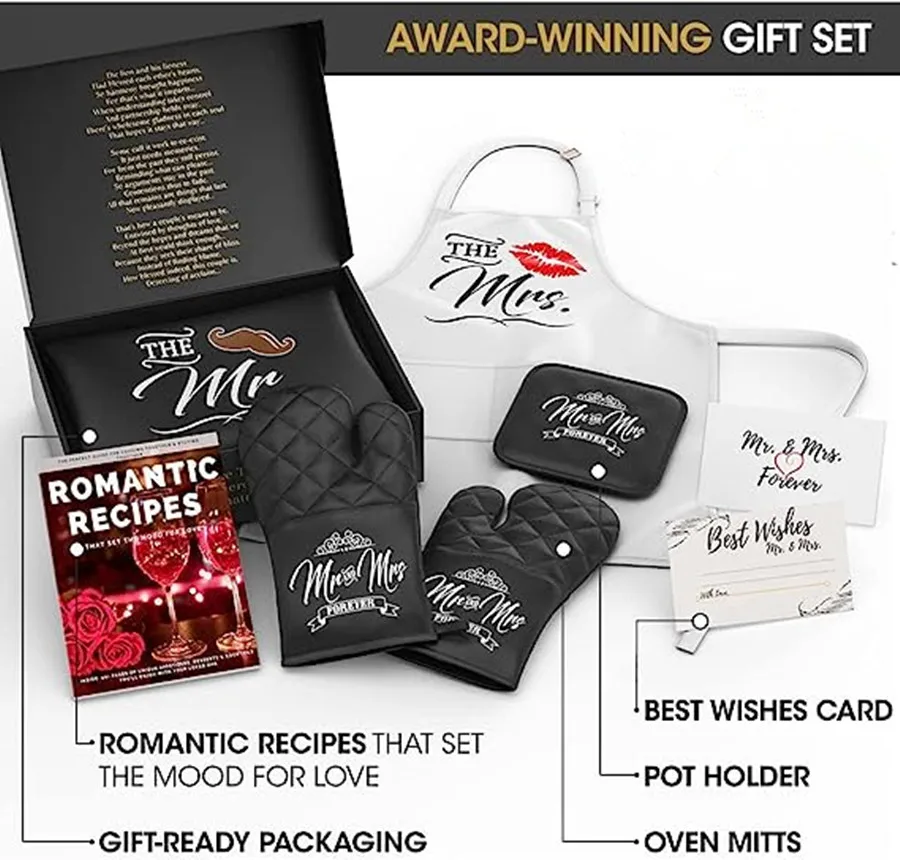 Mr.&Mrs Happy lover Couple Aprons Engagement Wedding Anniversary Gifts Valentine Day Grill Baking Kitchen gift box sets