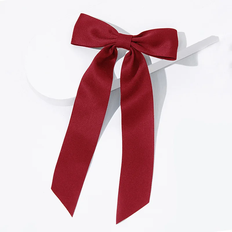 Custom Bow Hair Clip Double-Layer Long Ribbon Big Bow 100% Pure Silk Bow Hair Pin For Women Girls Ponytail